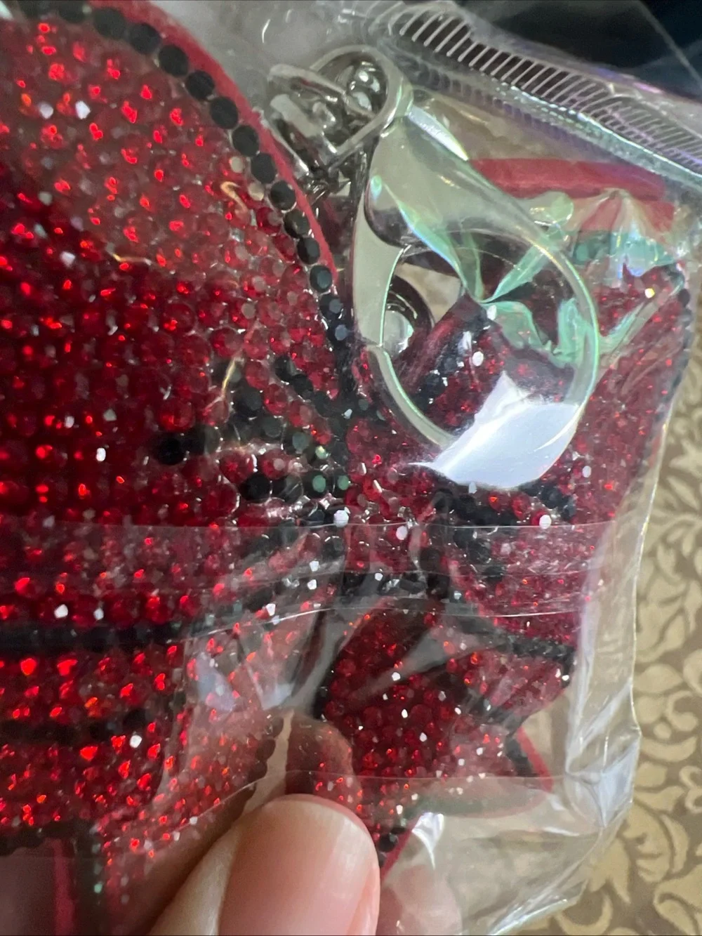 Cute Red And Black Bow Rhinestone Keychain Purse Charm Fashion Sparkle